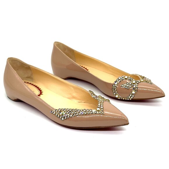 Christian Louboutin PIGALOVE 20ANS Patent Leather Crystal Flats Ballerina Shoes - Picture 7 of 16
